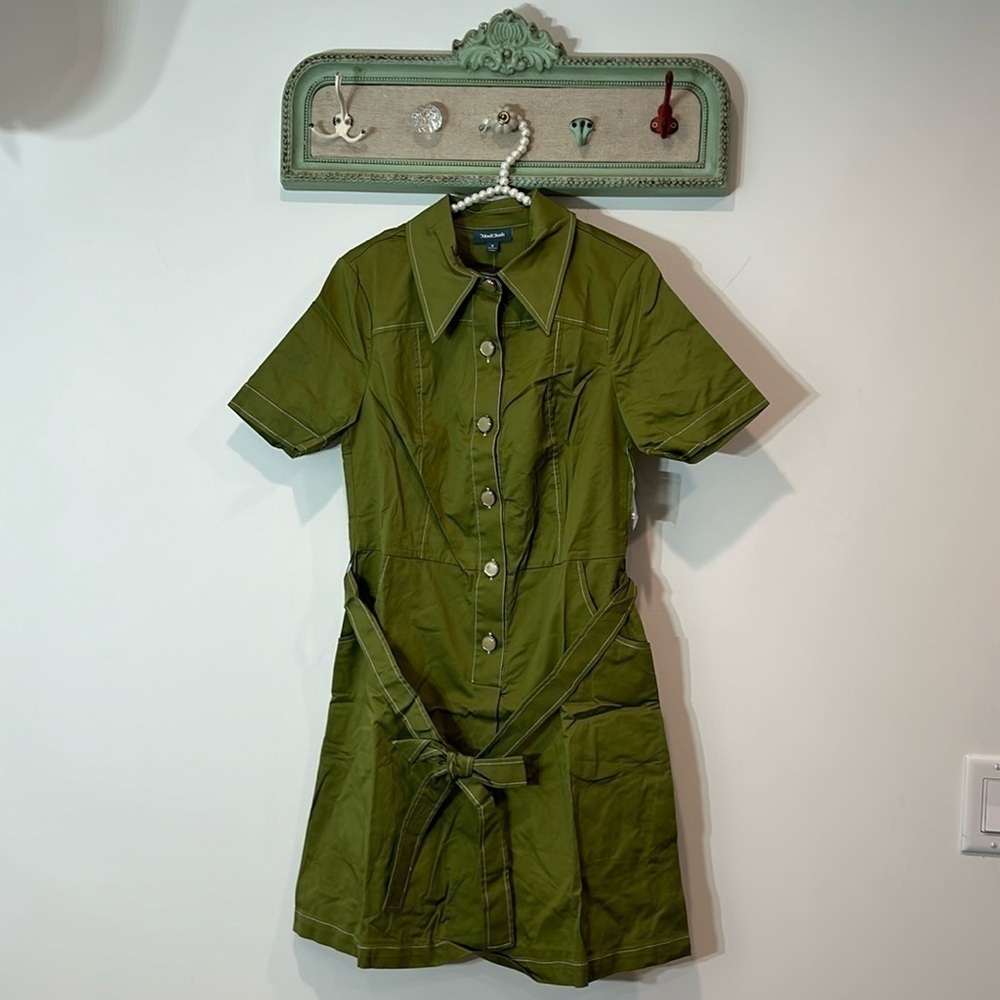 ModCloth Classic With a Twist Shirt Dress women’s size 6 army green new w tags